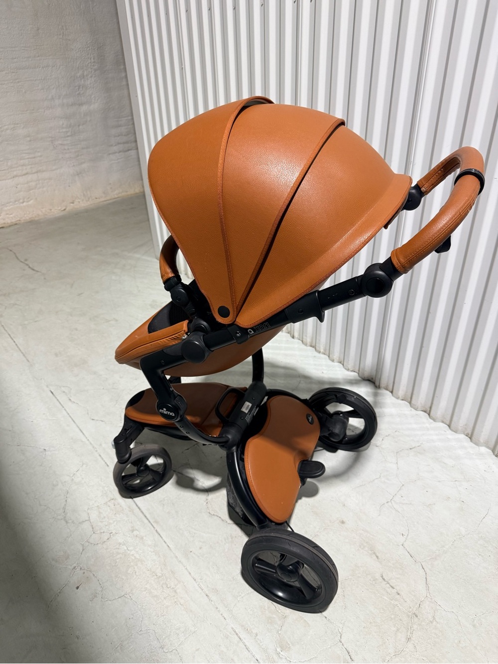 Stylish Baby Stroller in Cognac Brown - Premium Leather Look